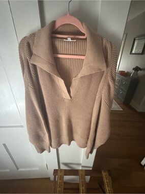 Cozy Camel Cowl-Neck Pullover Sweater